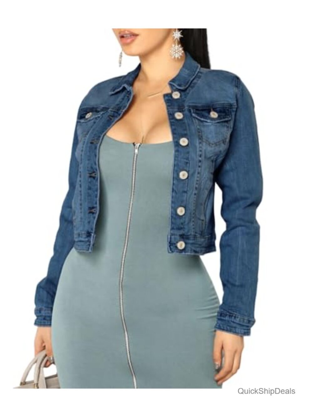 Women's Classic Distressed Butterfly Denim Trucker Jacket Loose Fit Long Sleeve